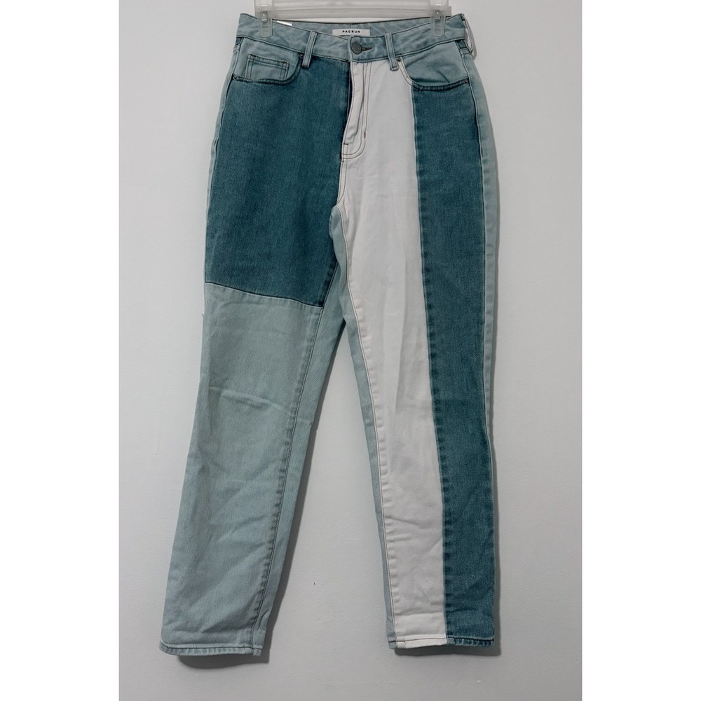 Pacsun Mom Jeans Women's 26 High Waist Patch Colorblock Light Straight Taper